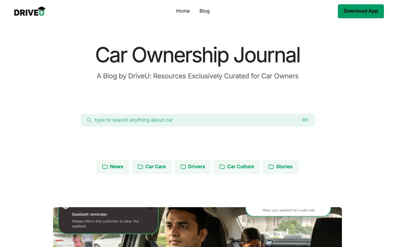 DriveU blog homepage — Consumer Services blog example built on Superblog