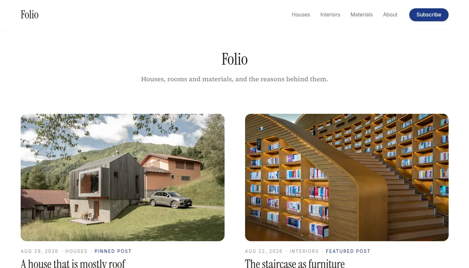 Superblog: Folio template, front page