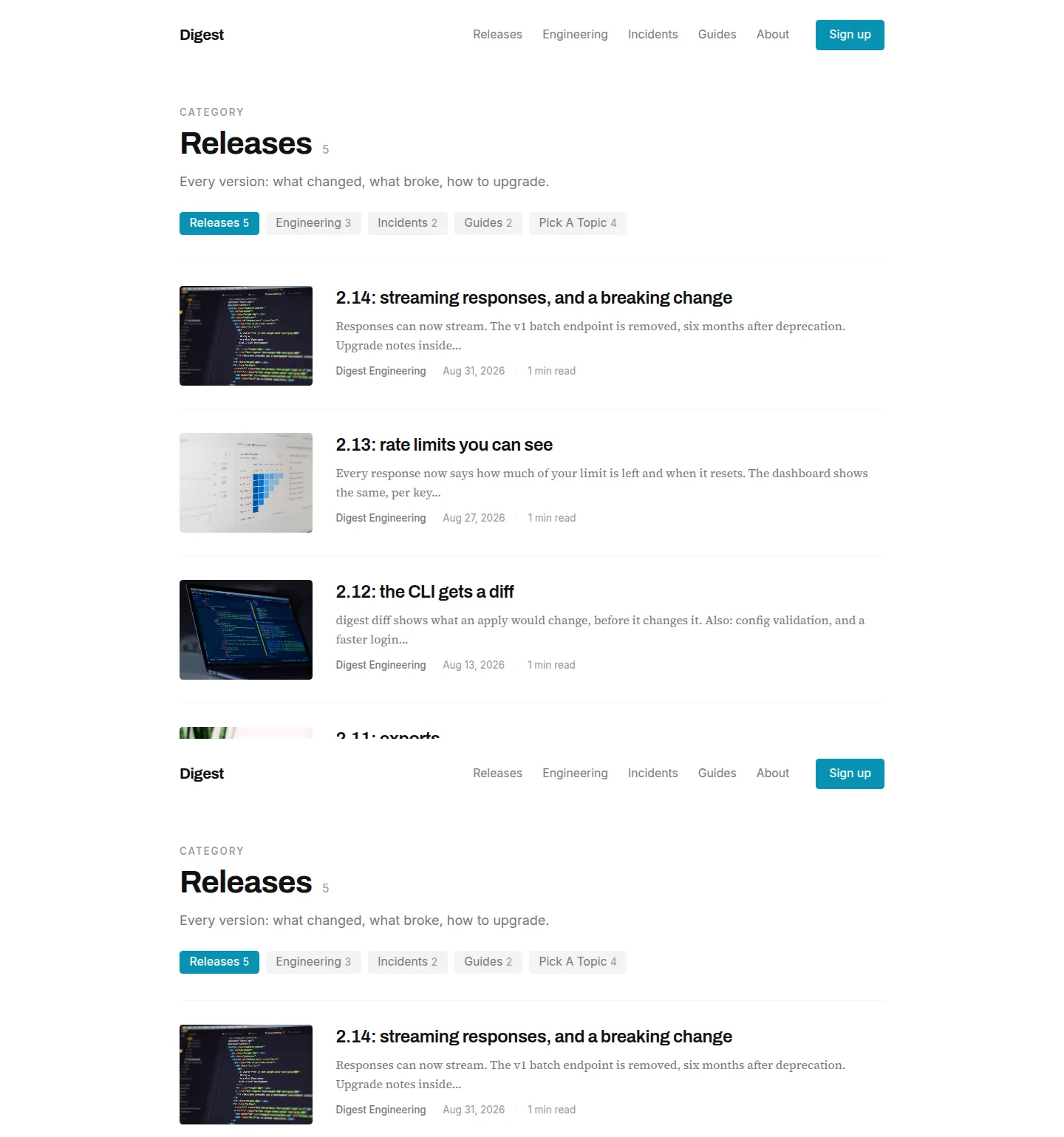 digest category page in light mode
