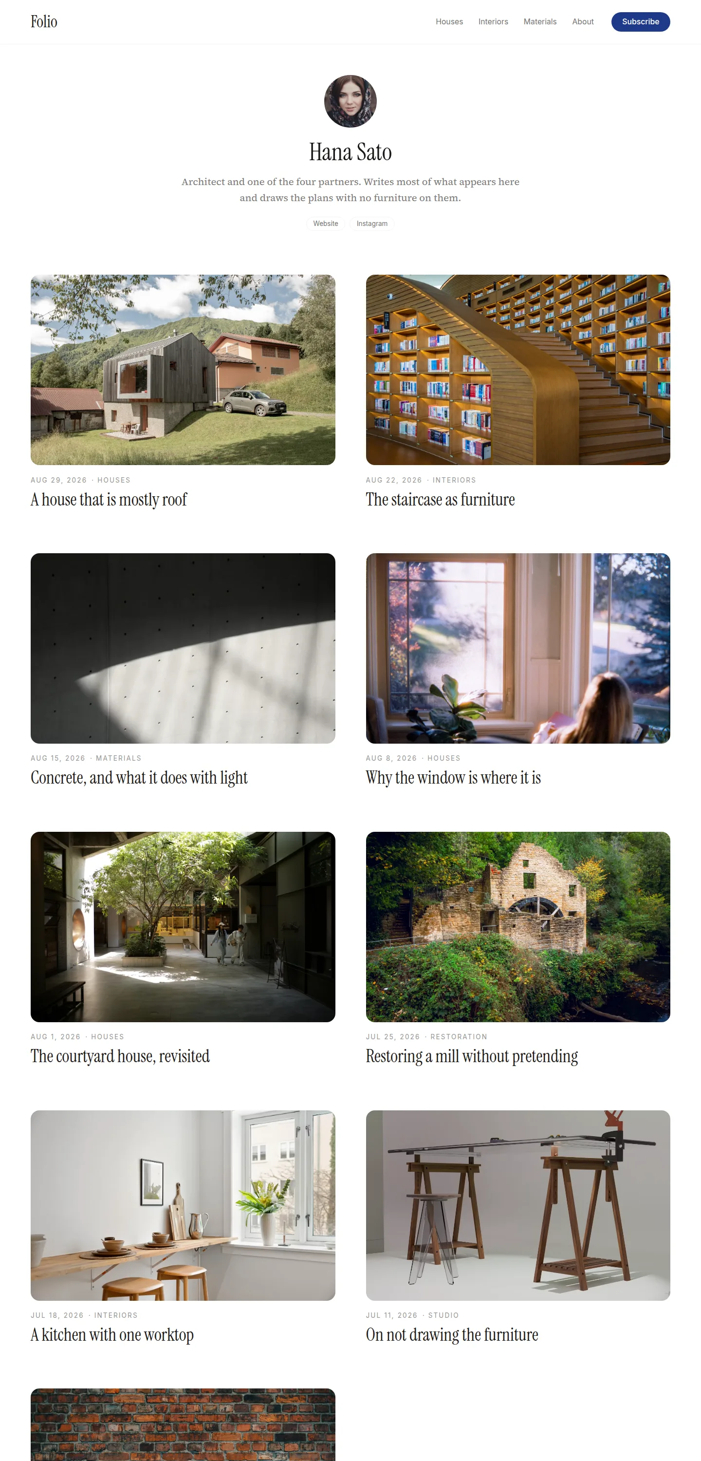 folio author page in light mode