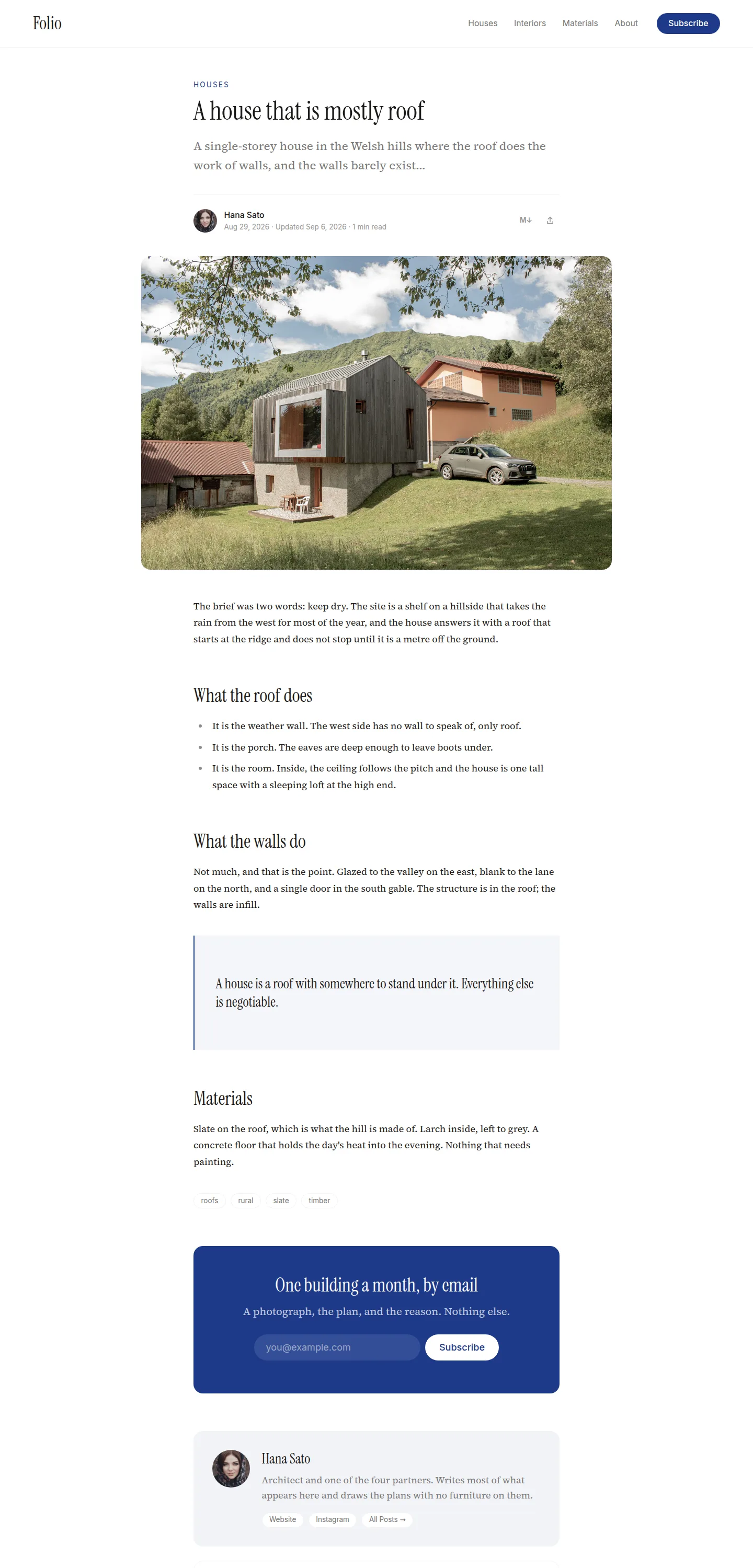 folio post page in light mode