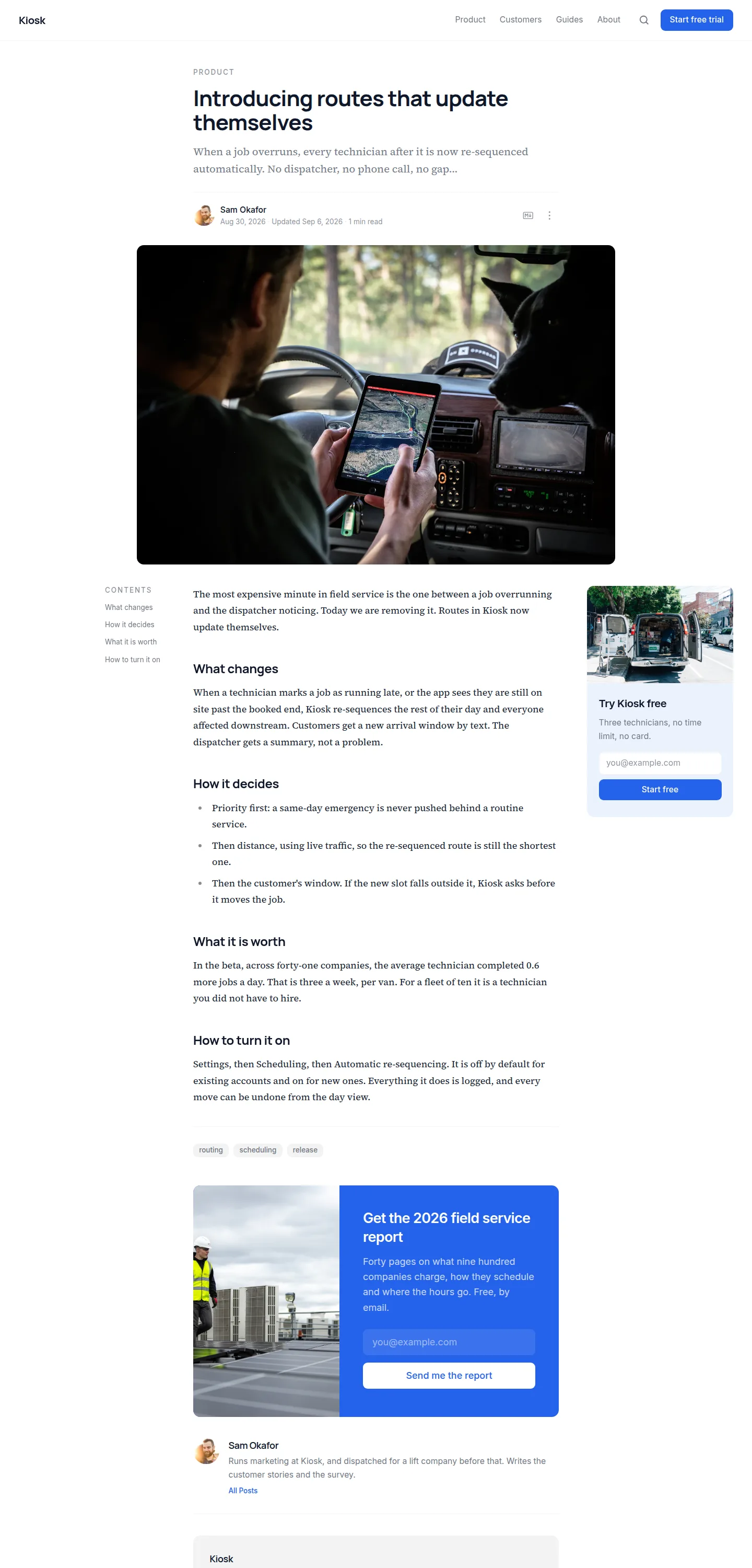 kiosk post page in light mode