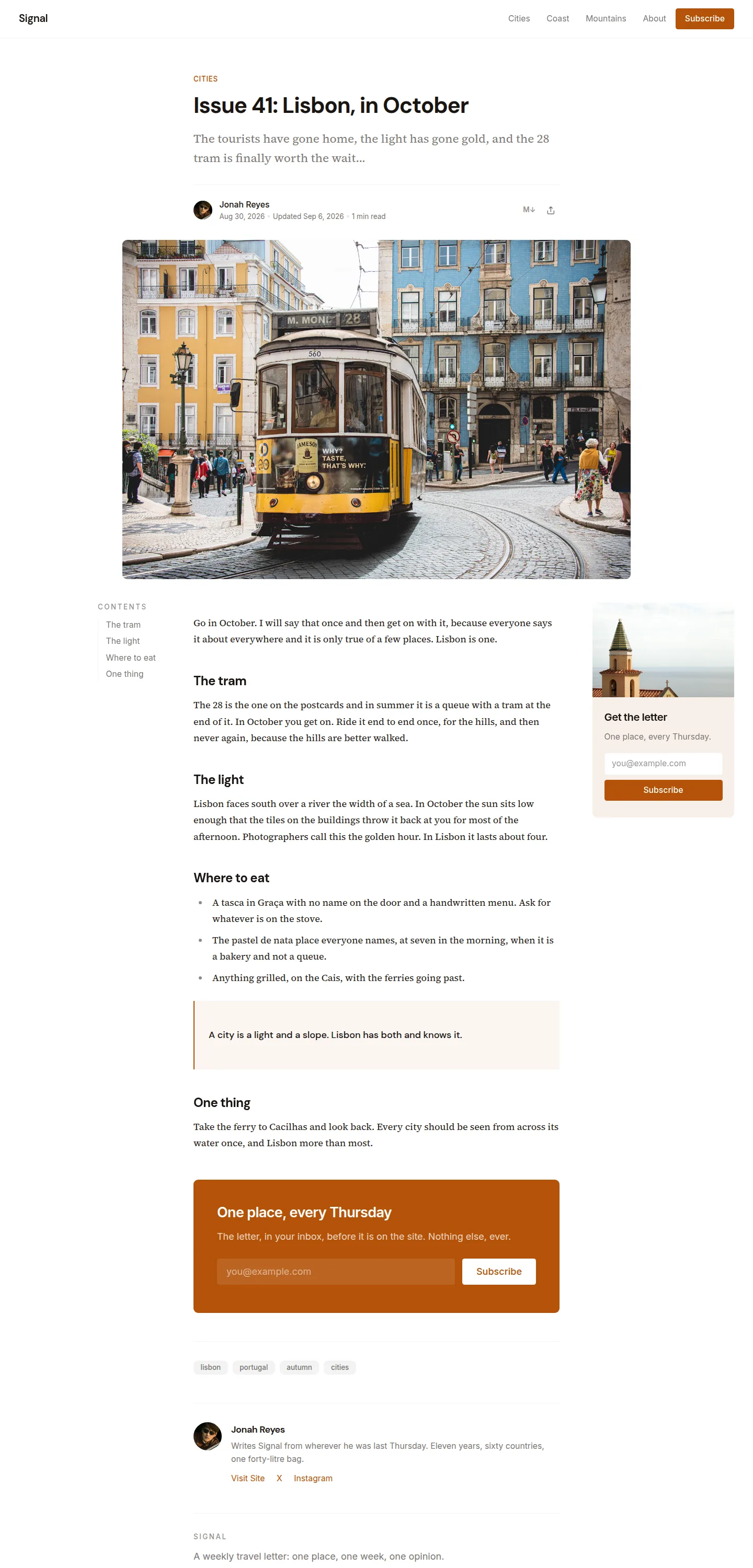 signal post page in light mode